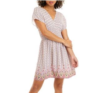 Women's Woven V-Neck Short Sleeve Bohemian Resort Dress